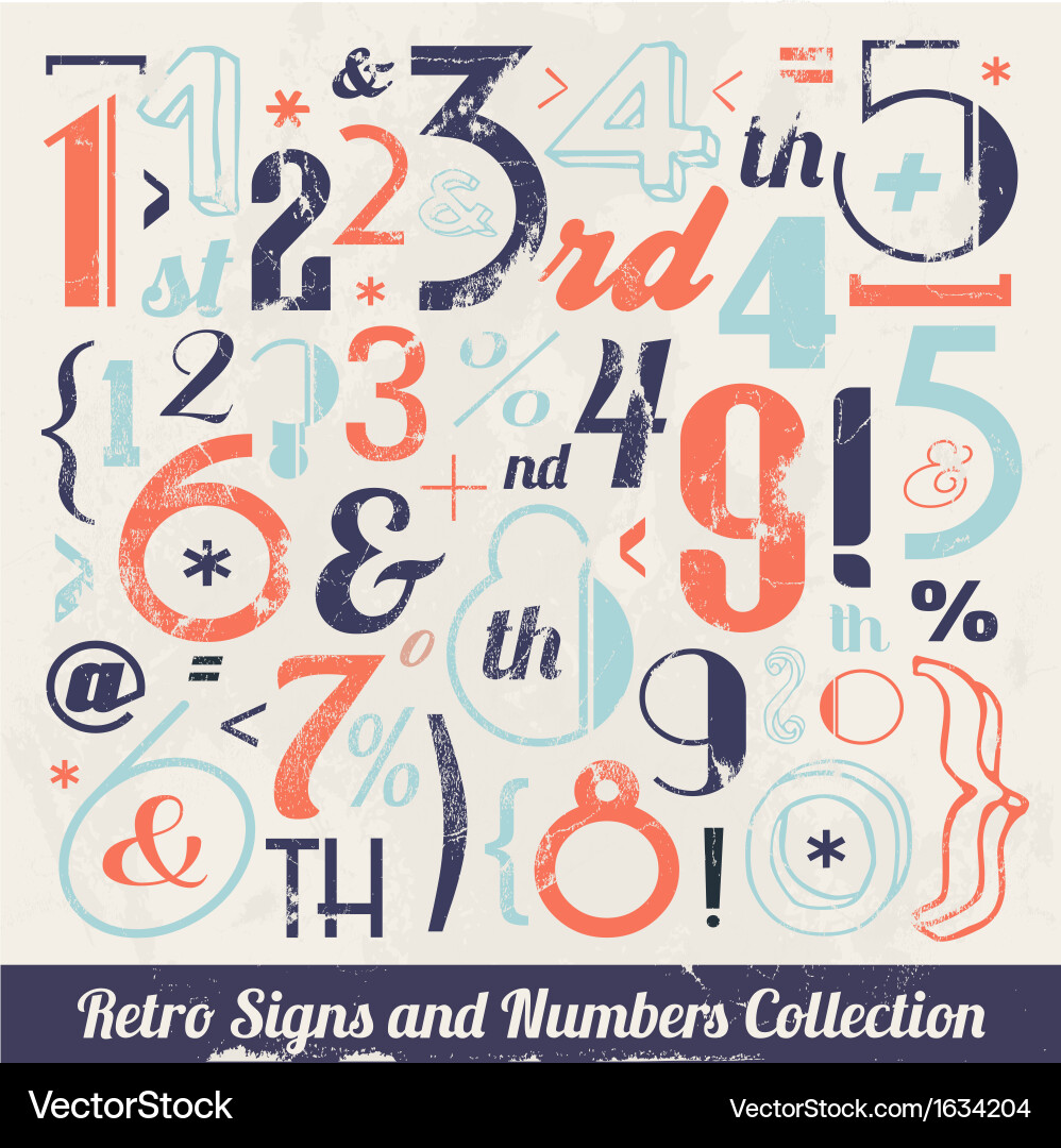 Retro Number & Typography Collection Vector Image