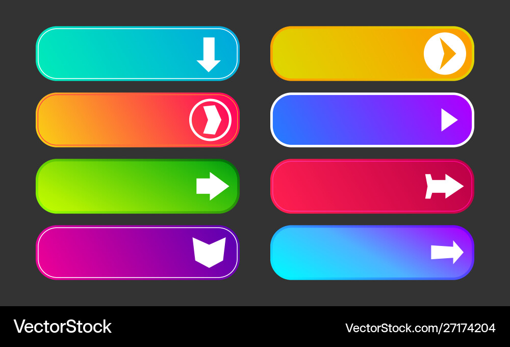Set eight modern gradient buttons with arrows vector image