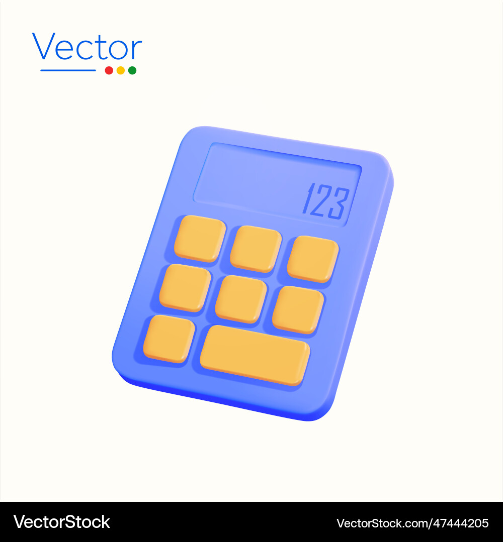 3d basic calculator with number on screen Vector Image