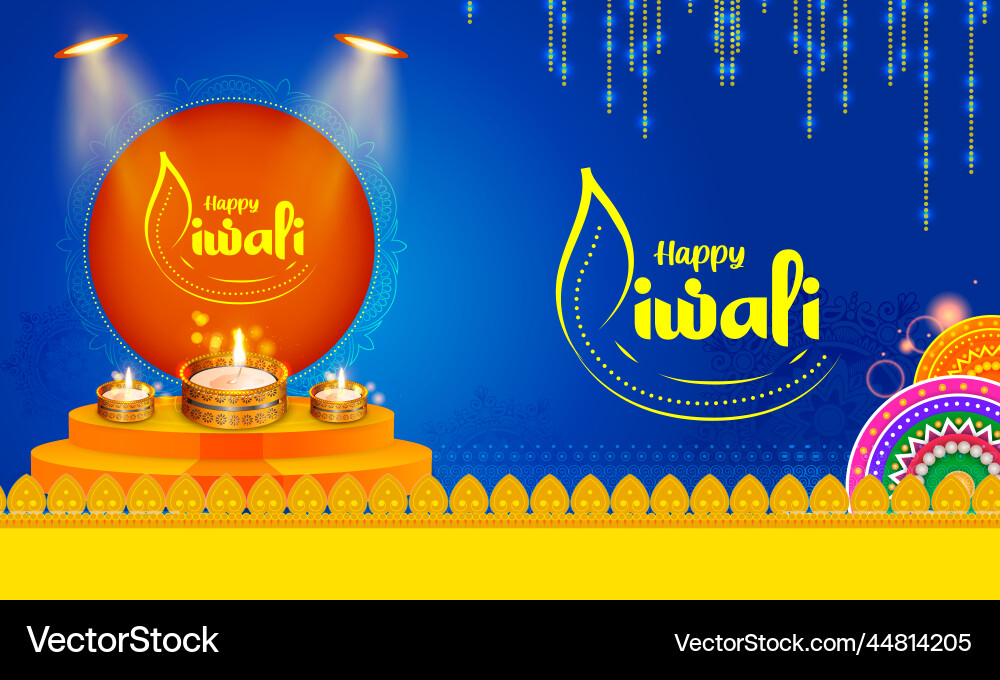 Background with burning diya on happy diwali Background with burning diya on happy diwali vector image