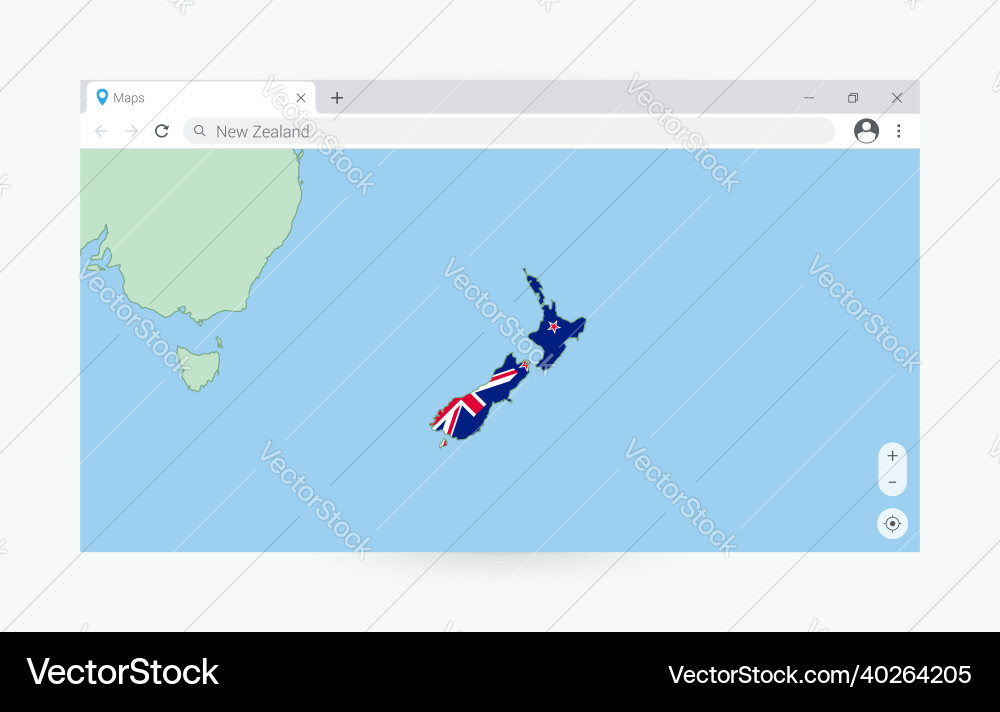 Browser window with map of new zealand searching vector image