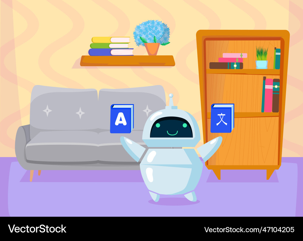 Cartoon cute chatbot teaching foreign languages Cartoon cute chatbot teaching foreign languages vector image