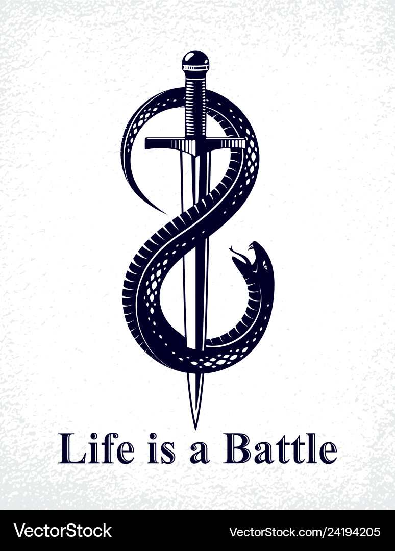 Dagger kills a snake defeated serpent wraps Dagger kills a snake defeated serpent wraps vector image