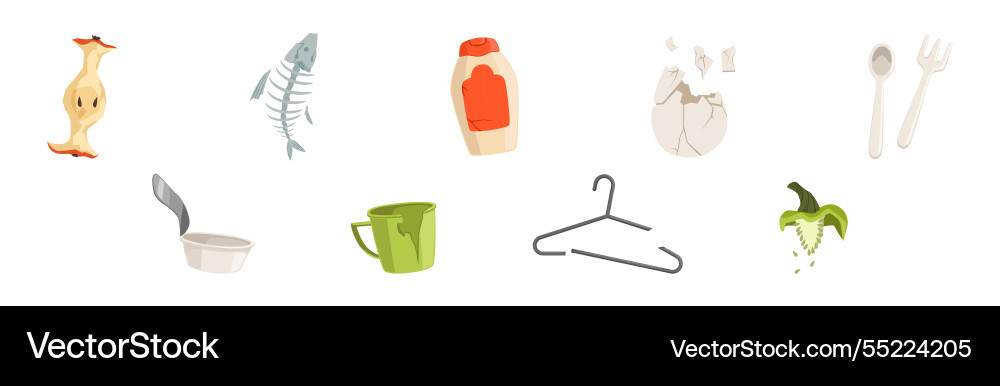 Different garbage and waste type object set Different garbage and waste type object set vector image