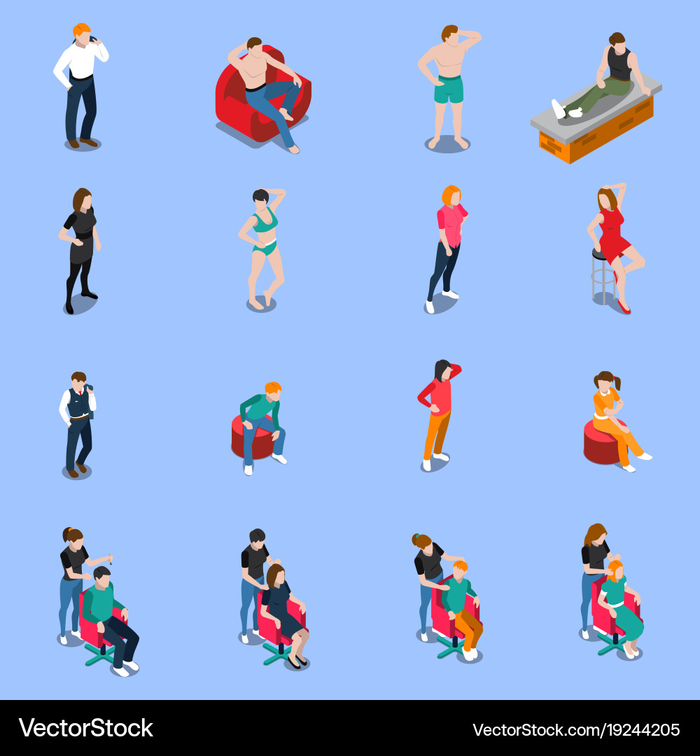 Model Posing Set - Isometric vector image