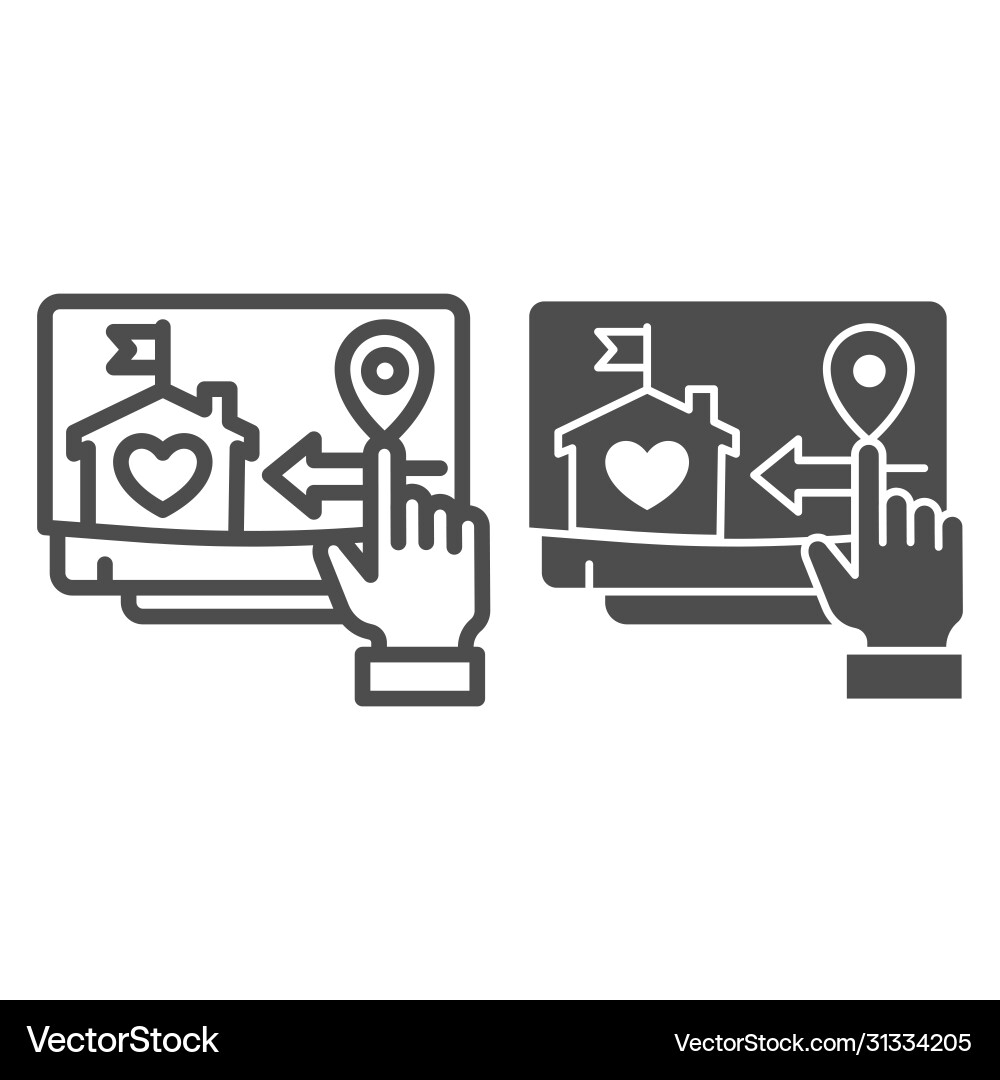 Monitor and hand pointer line solid icon vector image