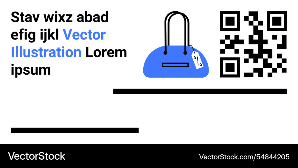 Qr code and blue handbag with text elements Qr code and blue handbag with text elements vector image