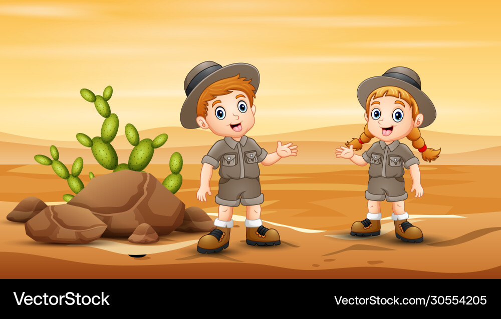 Scouts are exploring in desert field Scouts are exploring in desert field Vector Image