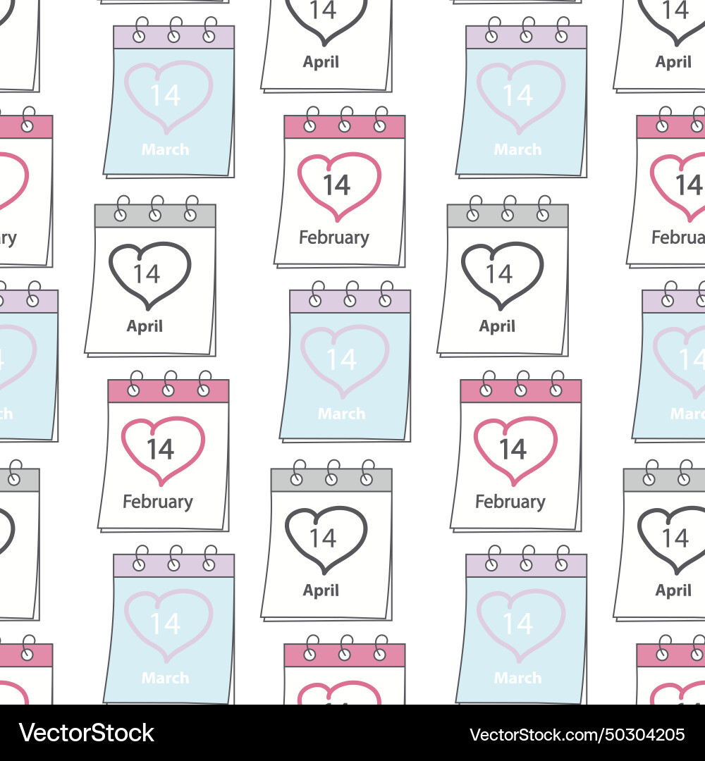Seamless pattern of calendar pages with valentines Seamless pattern of calendar pages with valentines vector image