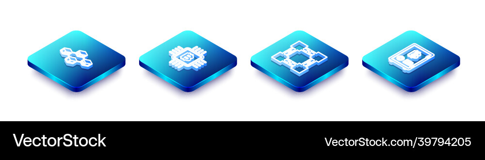 Set isometric line blockchain technology cpu Set isometric line blockchain technology cpu vector image