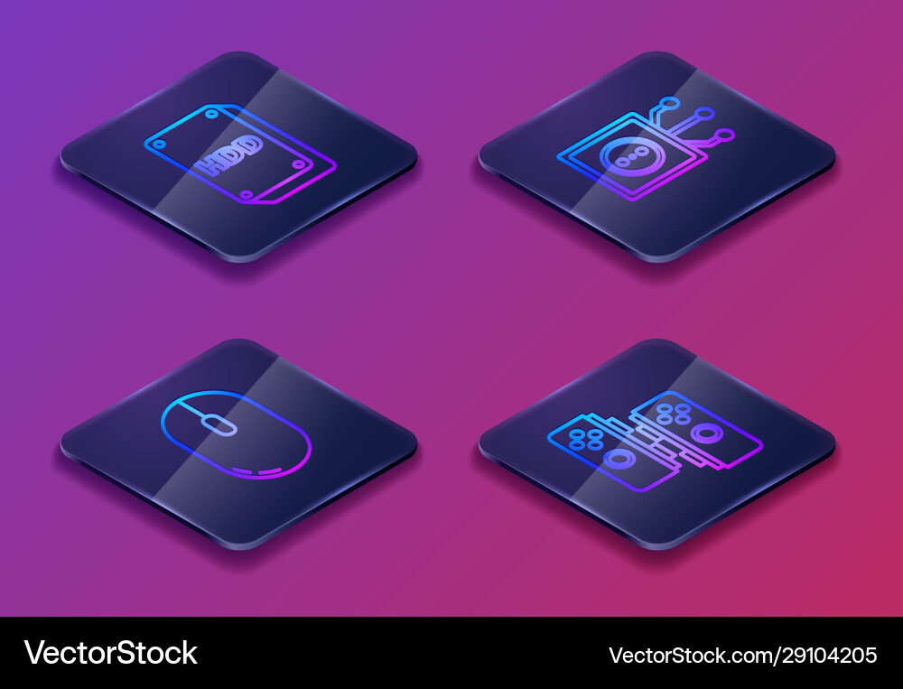 Set isometric line hard disk drive hdd computer Set isometric line hard disk drive hdd computer vector image