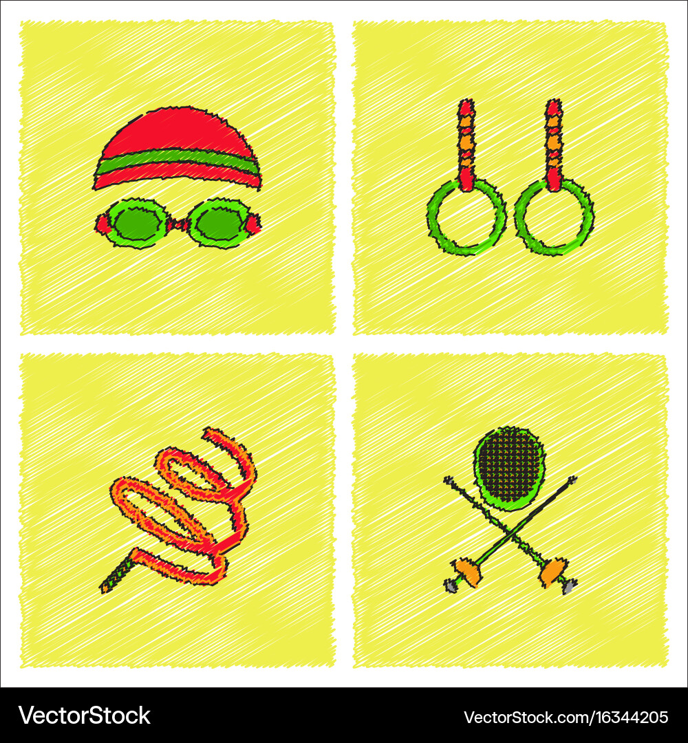 Set of olympic game design in hatching style vector image