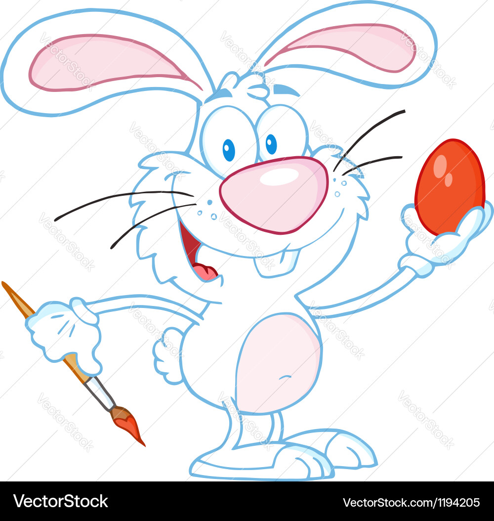 White rabbit painting easter egg Vector Image
