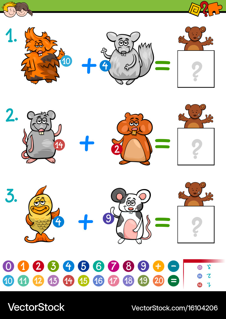 Addition educational maths activity for kids Vector Image