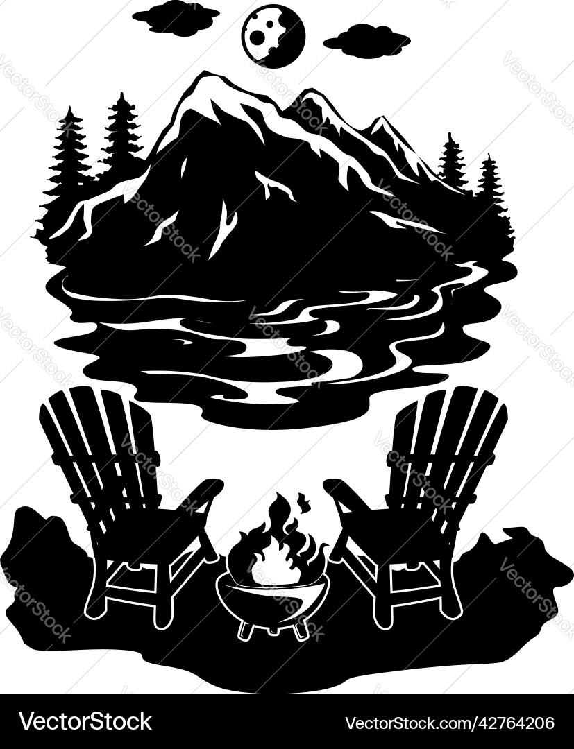 Adirondack Stühle See Szene Adirondack Stühle See Szene vektorbild