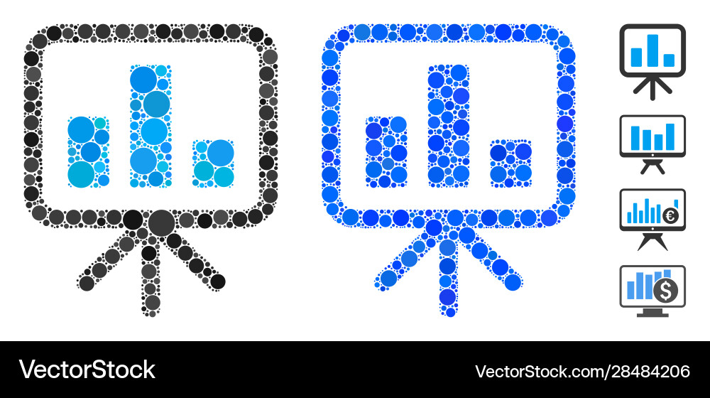 Bar chart display board mosaic icon circle dots Vector Image