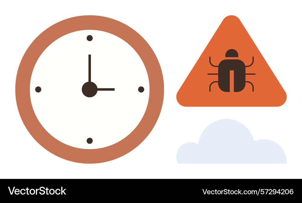Clock warning sign with bug and cloud Clock warning sign with bug and cloud vector image