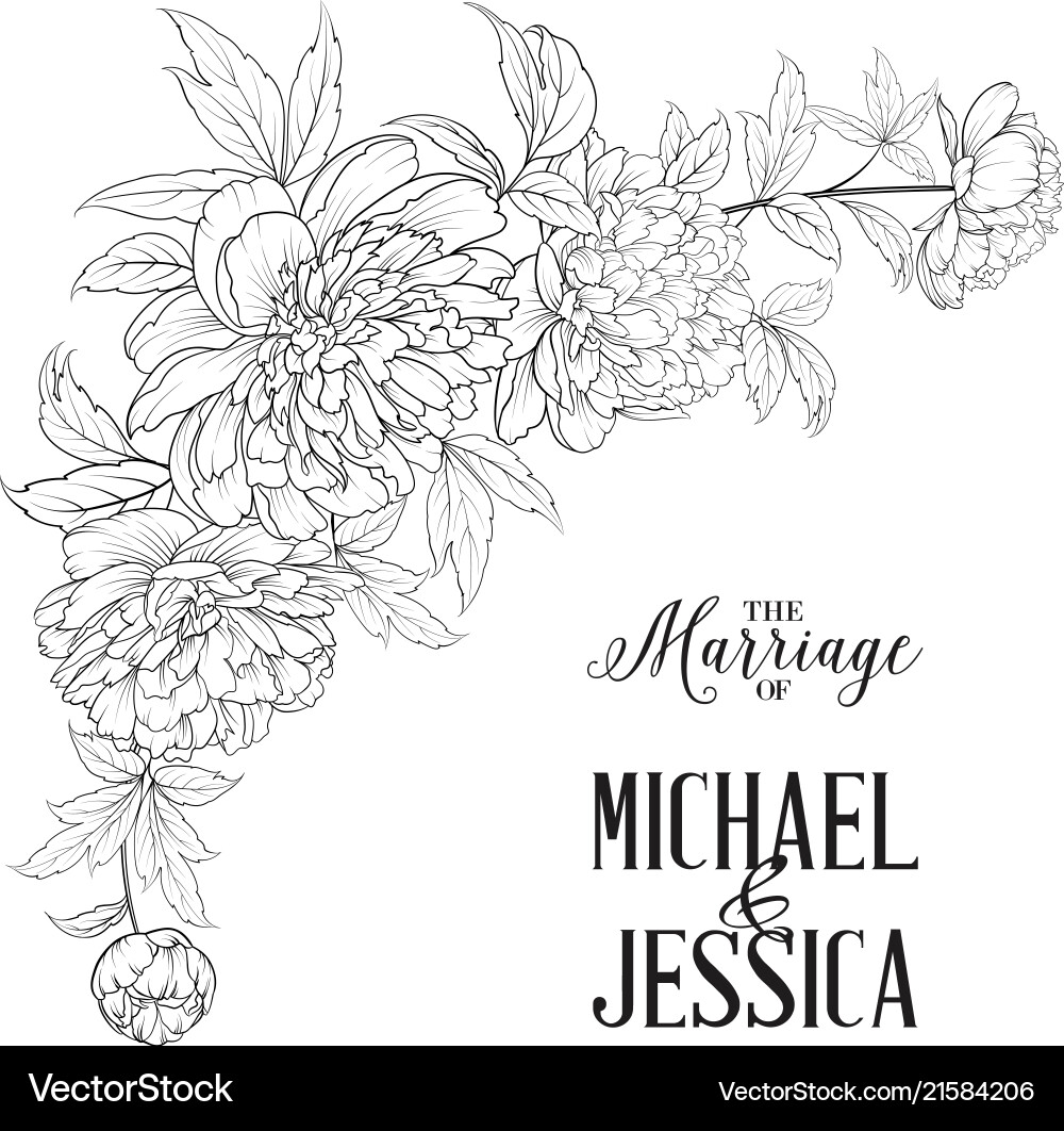 Elegant Peony Wedding Card Vector Image