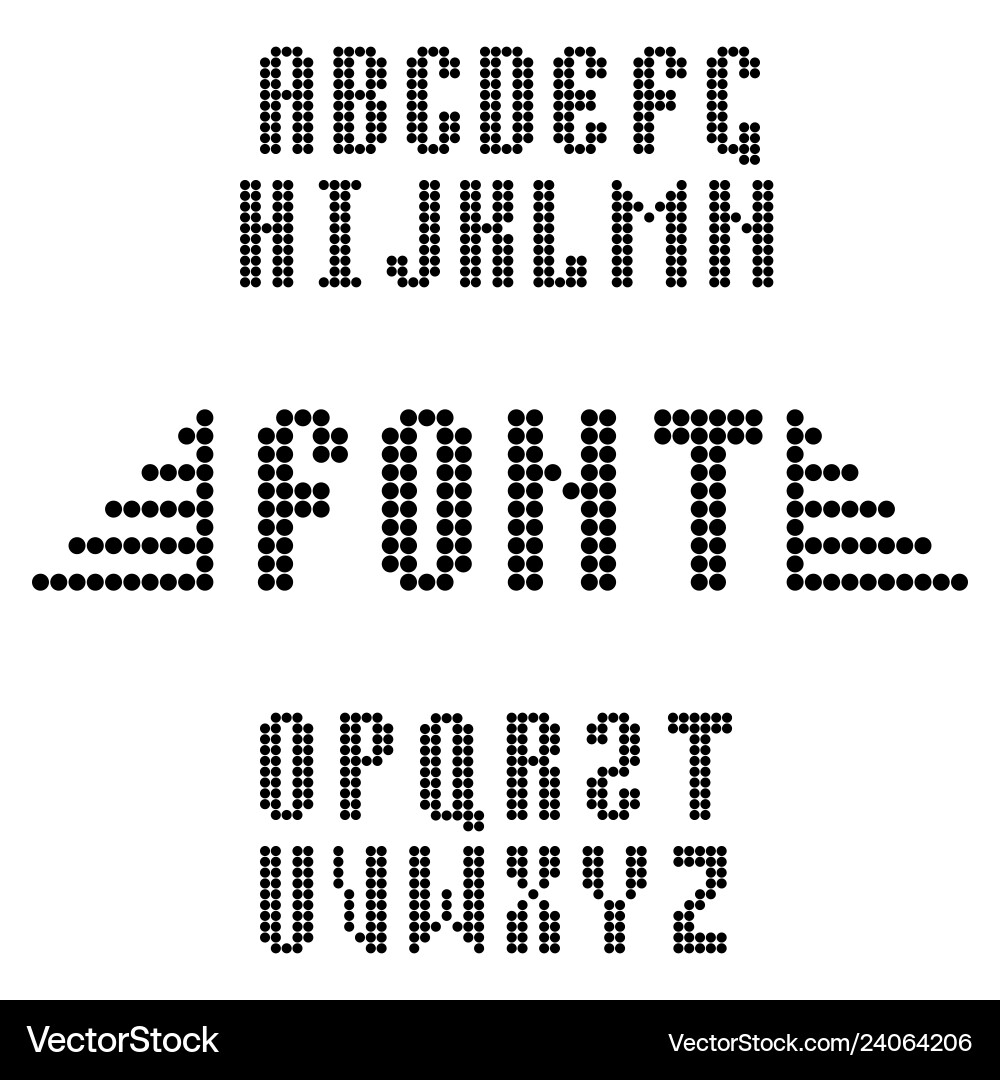 English font consisting of round pixels Vector Image