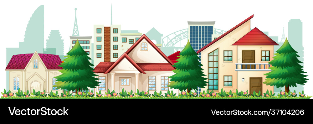 Front suburban houses on white background Front suburban houses on white background vector image