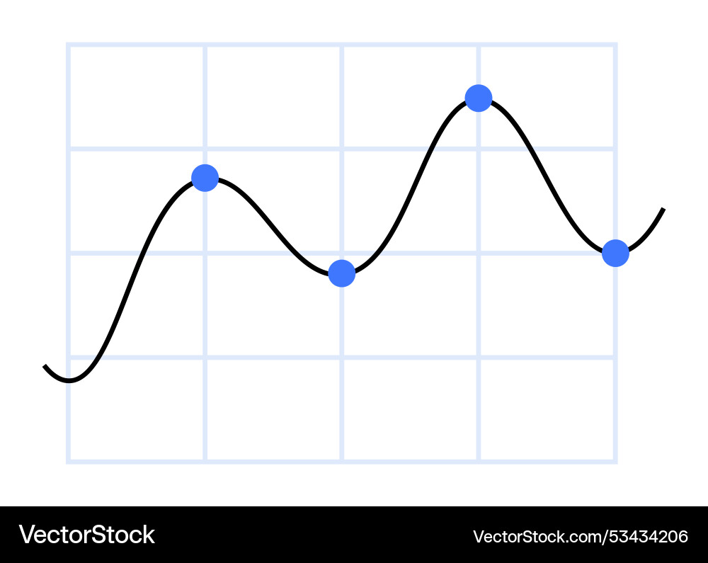 Line graph with blue data points and black curve Line graph with blue data points and black curve vector image