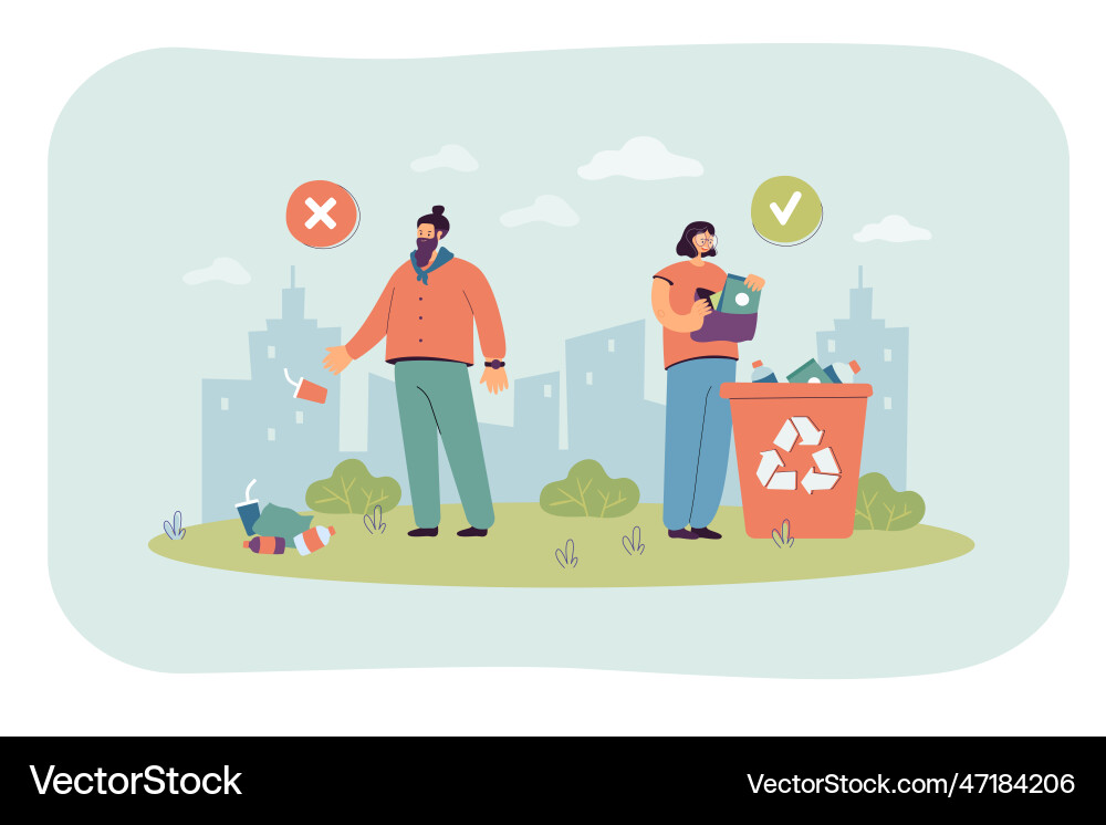 Man throwing trash on ground instead of recycle Vector Image