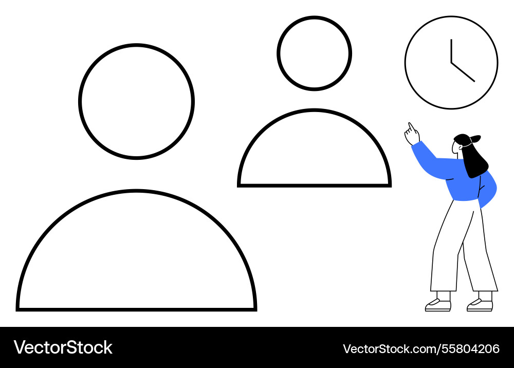 Person pointing at clock near abstract user Vector Image