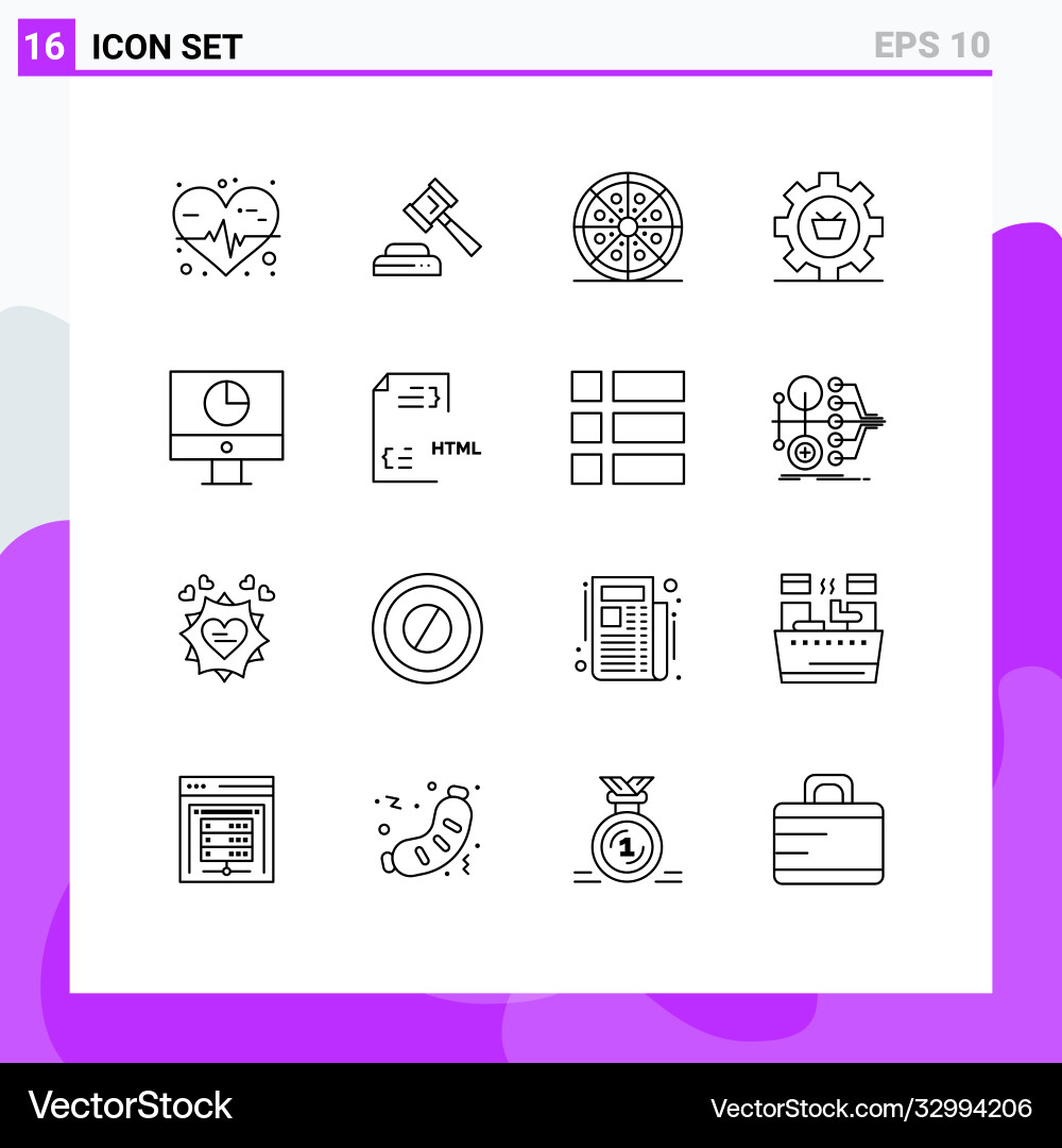 Pictograph set 16 simple outlines computer Vector Image