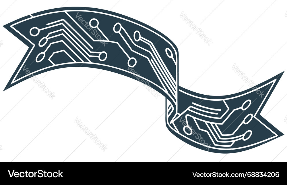 Ribbon banner with circuit board pattern Vector Image