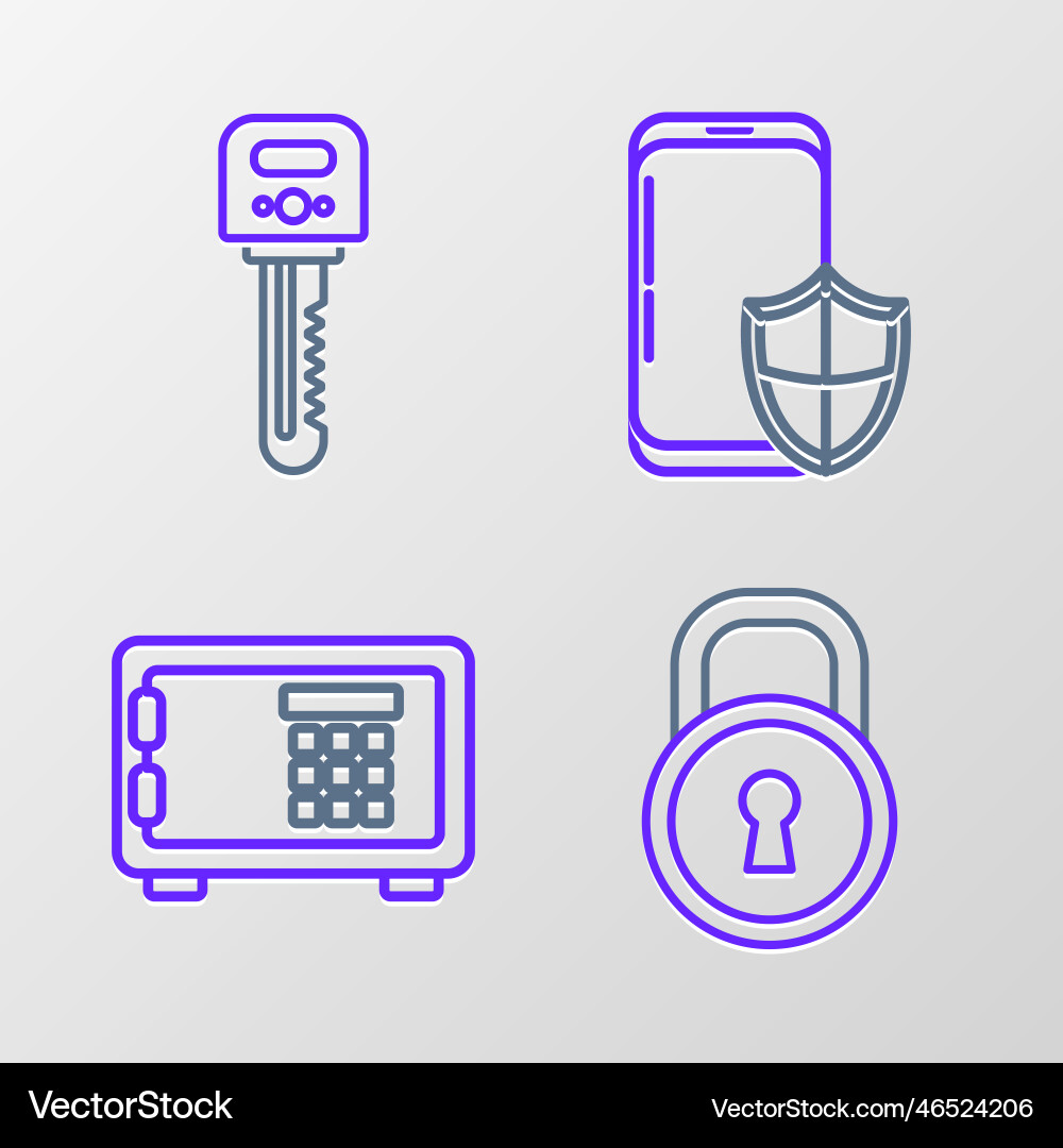 Set line lock safe smartphone with security Set line lock safe smartphone with security vector image
