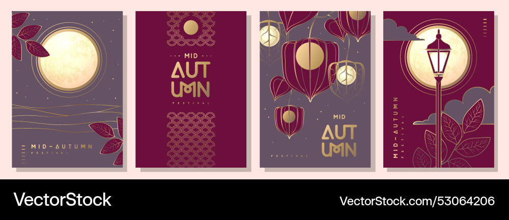 Set of mid-autumn festival posters with full moon Set of mid-autumn festival posters with full moon vector image