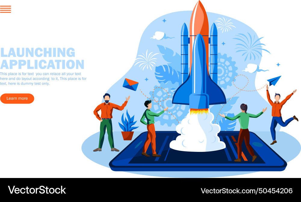 Start up team work concept app application launch Start up team work concept app application launch Vector Image