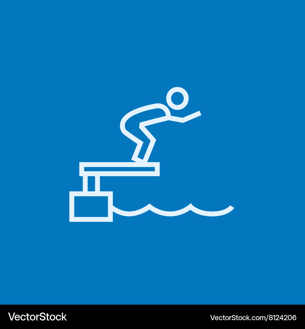 Swimmer jumping from starting block in pool line vector image