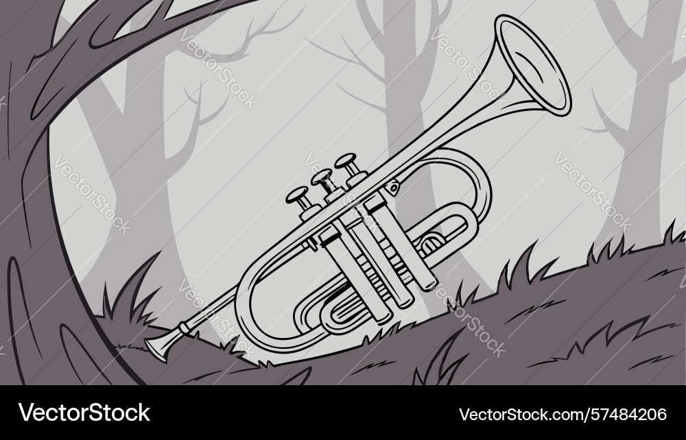 Trumpet on a forest path with mysterious abstract Vector Image