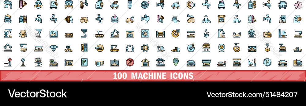100 machine icons set color line style Vector Image