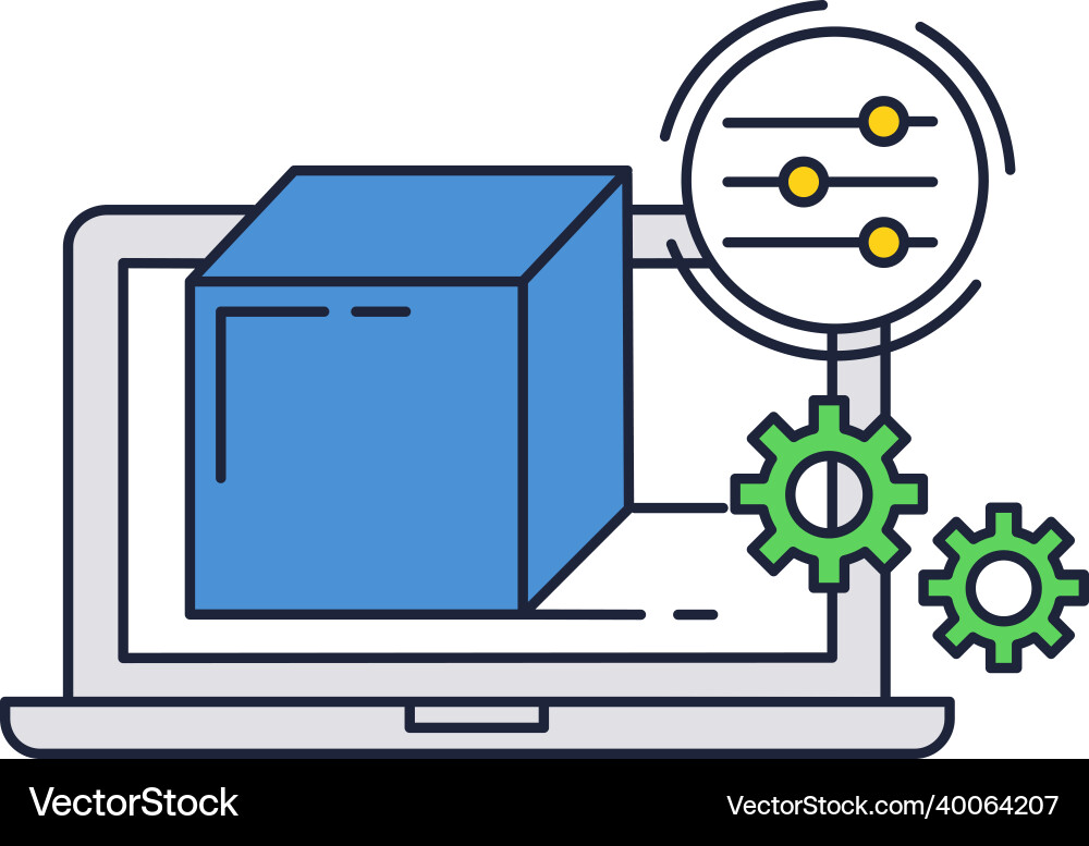 3d model prototype icon design on computer vector image