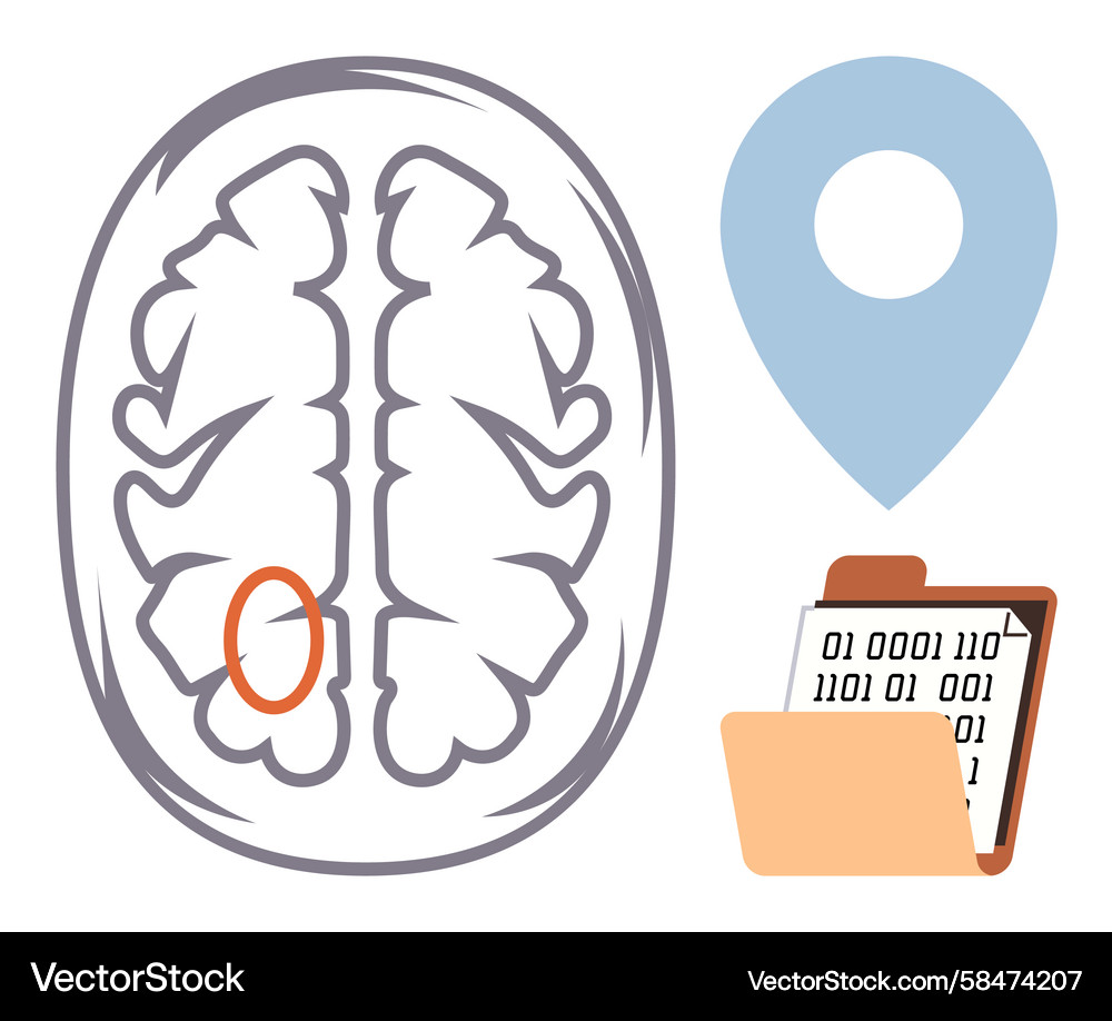 Brain Scan with Location Pin & Data Vector Image