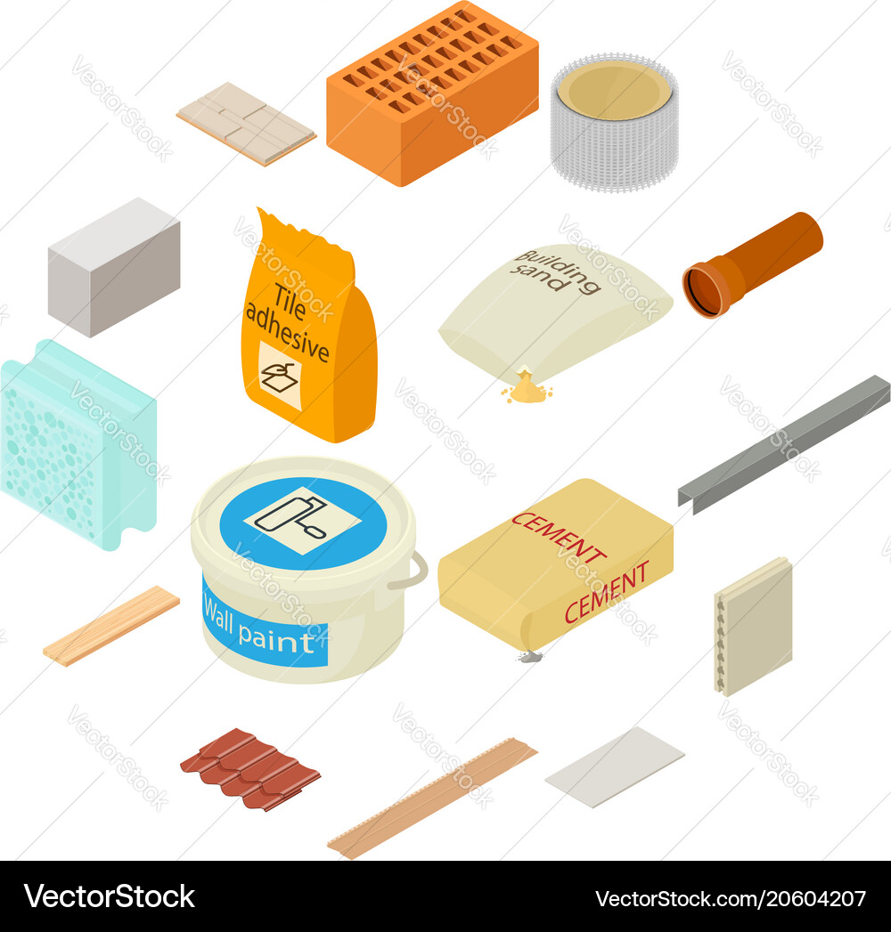 Building materials icons set isometric style Vector Image