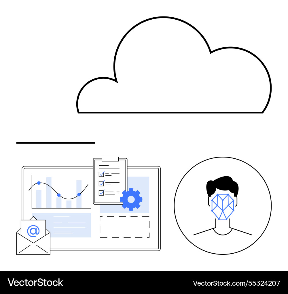 Cloud computing with data analysis ai facial Vector Image