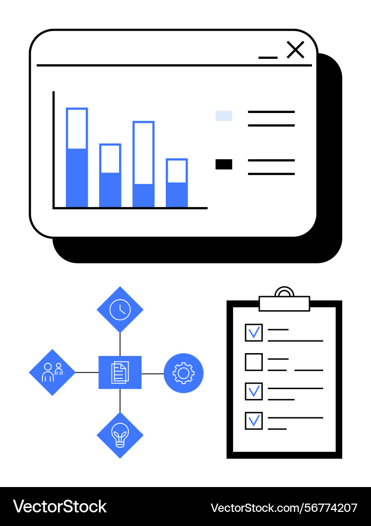 Data analysis and workflow management tools Data analysis and workflow management tools vector image