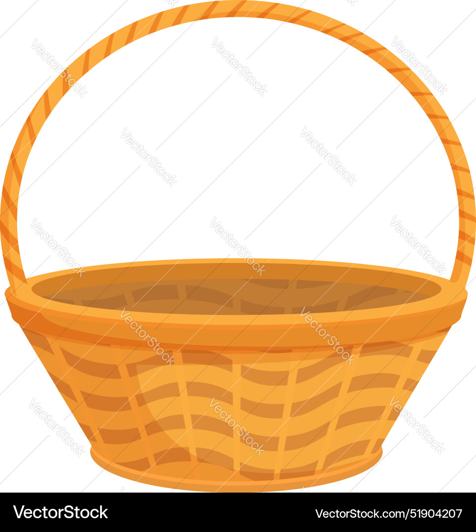 Empty wicker basket standing with handle up Empty wicker basket standing with handle up vector image