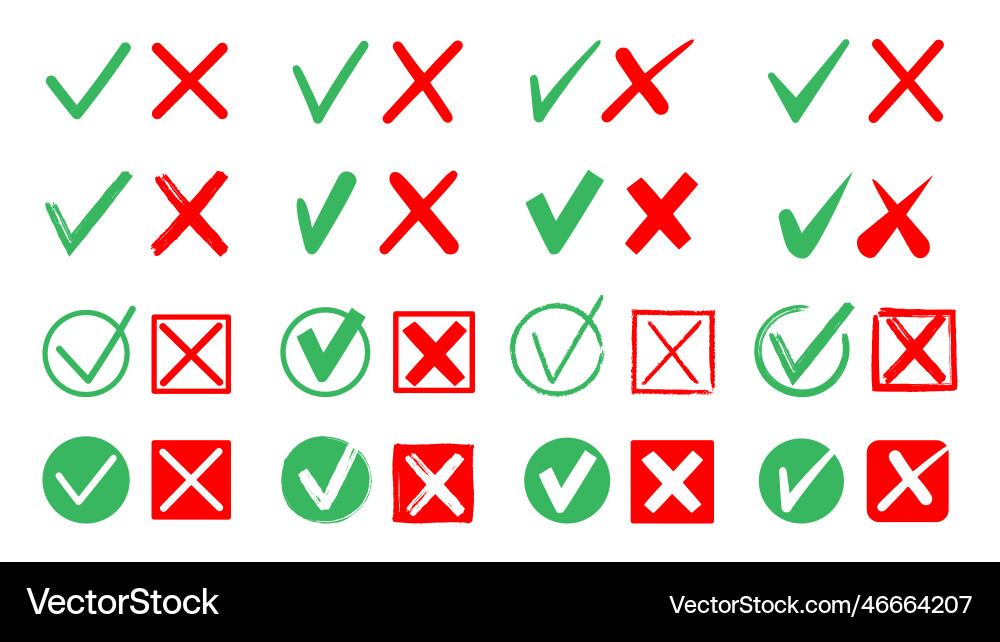 Green and red check marks cross tick elements vector image