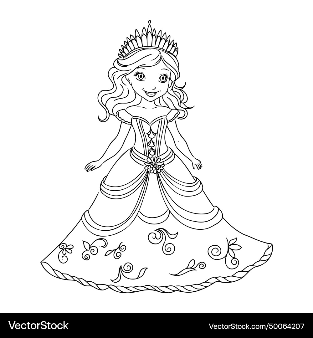 Little princess coloring page for kids Little princess coloring page for kids vector image