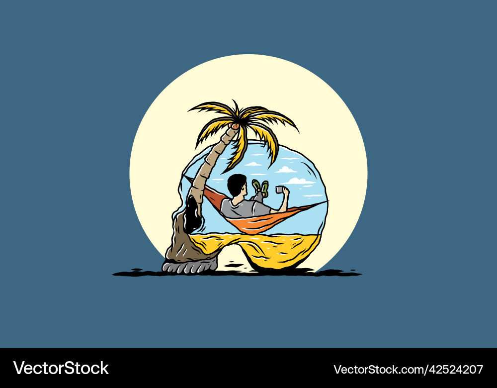 Man on hammock in skull shape Man on hammock in skull shape vector image