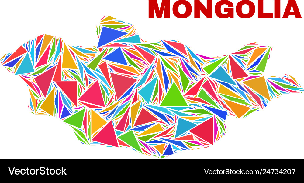 Mongolia map - mosaic color triangles Mongolia map - mosaic color triangles Vector Image