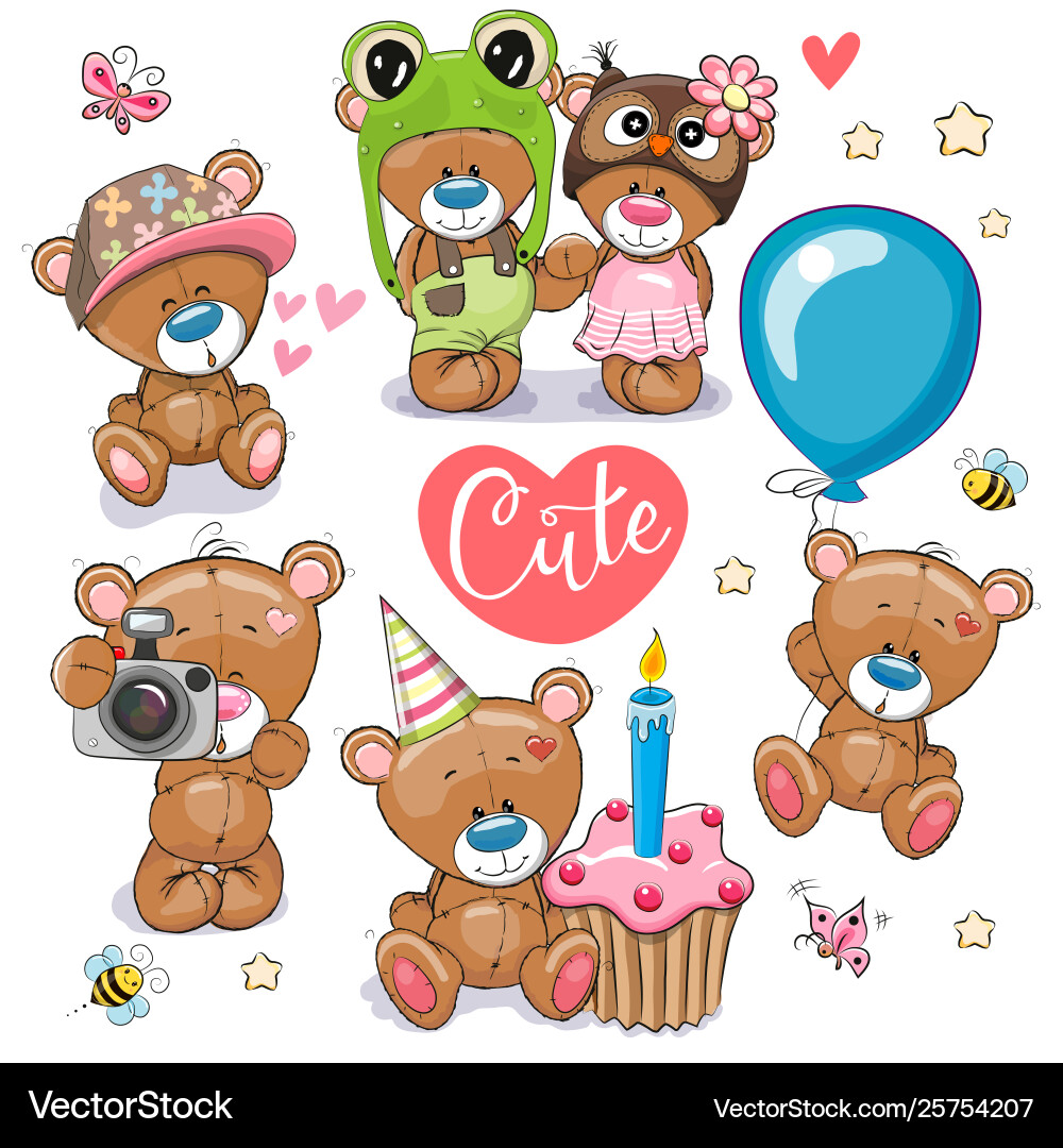 Set cartoon teddy bears on a white background