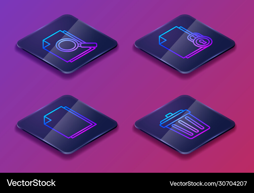 Set isometric line document with search Set isometric line document with search vector image
