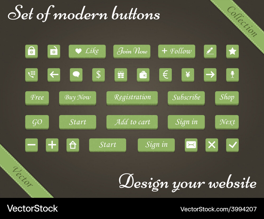 Set of green buttons and web elements Vector Image