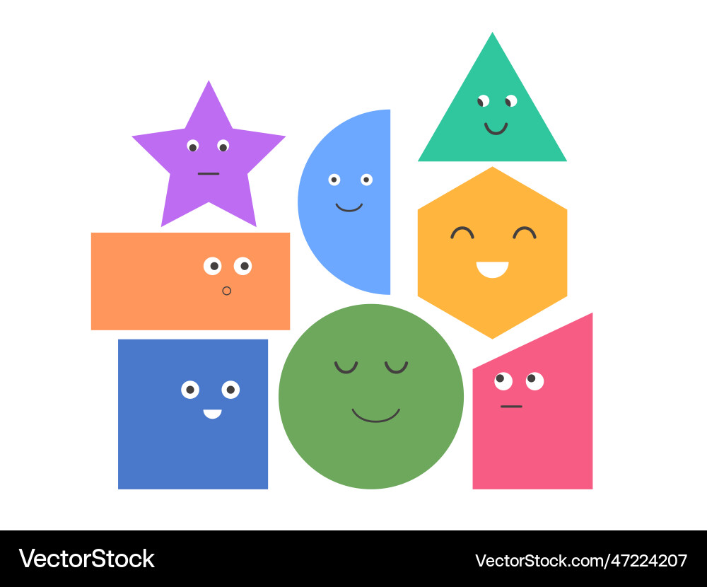Set of various basic geometric figures with face Set of various basic geometric figures with face vector image