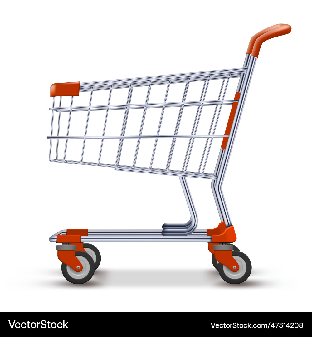 3d realistic shopping cart with red items 3d realistic shopping cart with red items vector image